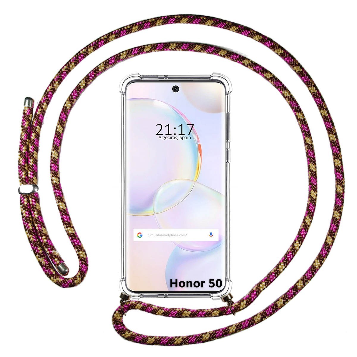 Funda Colgante Transparente para Huawei Nova 9 / Honor 50 5G con Cordon Rosa / Dorado