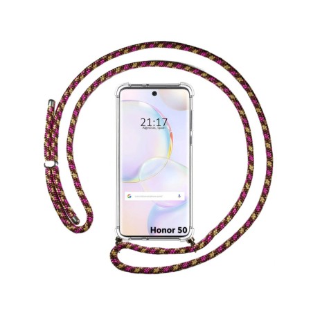 Funda Colgante Transparente para Huawei Nova 9 / Honor 50 5G con Cordon Rosa / Dorado