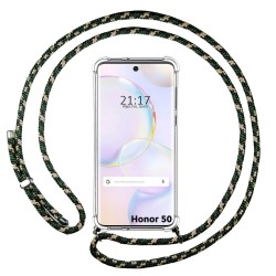 Funda Colgante Transparente para Huawei Nova 9 / Honor 50 5G con Cordon Verde / Dorado