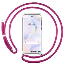 Funda Colgante Transparente para Huawei Nova 9 / Honor 50 5G con Cordon Rosa Fucsia