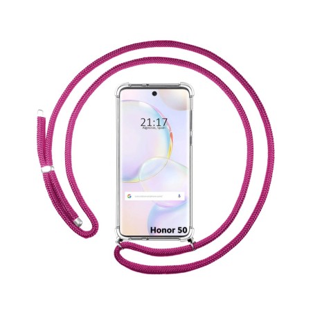 Funda Colgante Transparente para Huawei Nova 9 / Honor 50 5G con Cordon Rosa Fucsia