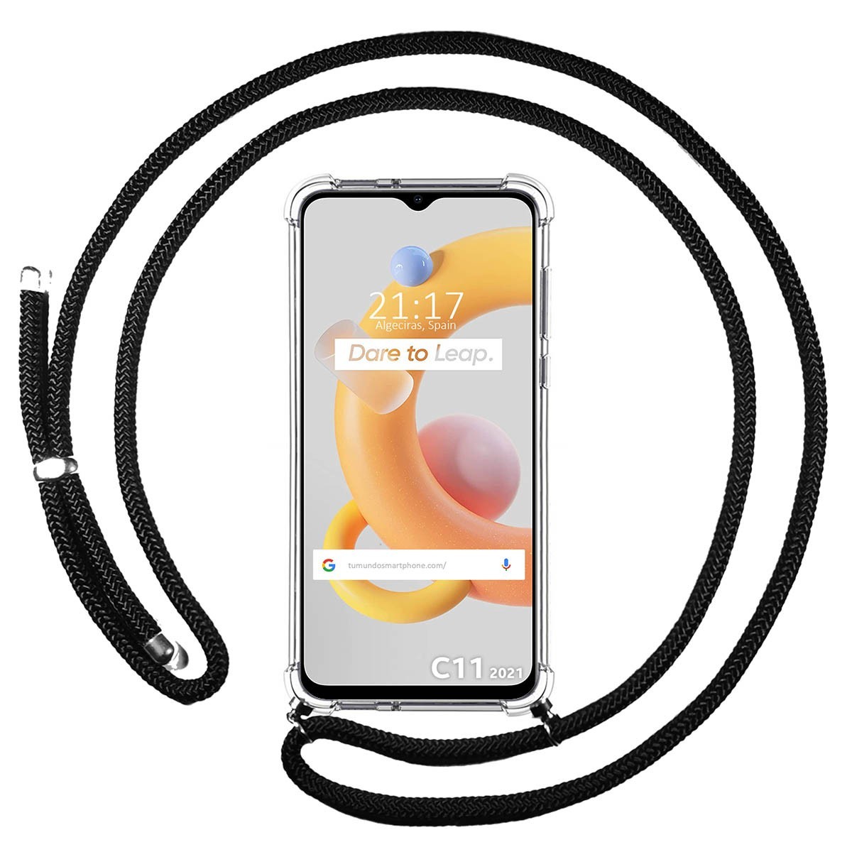 Funda Colgante Transparente para Realme C11 2021 con Cordon Negro