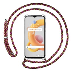Funda Colgante Transparente para Realme C11 2021 con Cordon Rosa / Dorado
