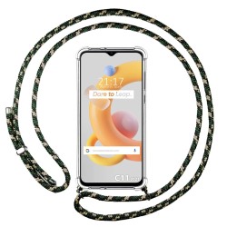 Funda Colgante Transparente para Realme C11 2021 con Cordon Verde / Dorado