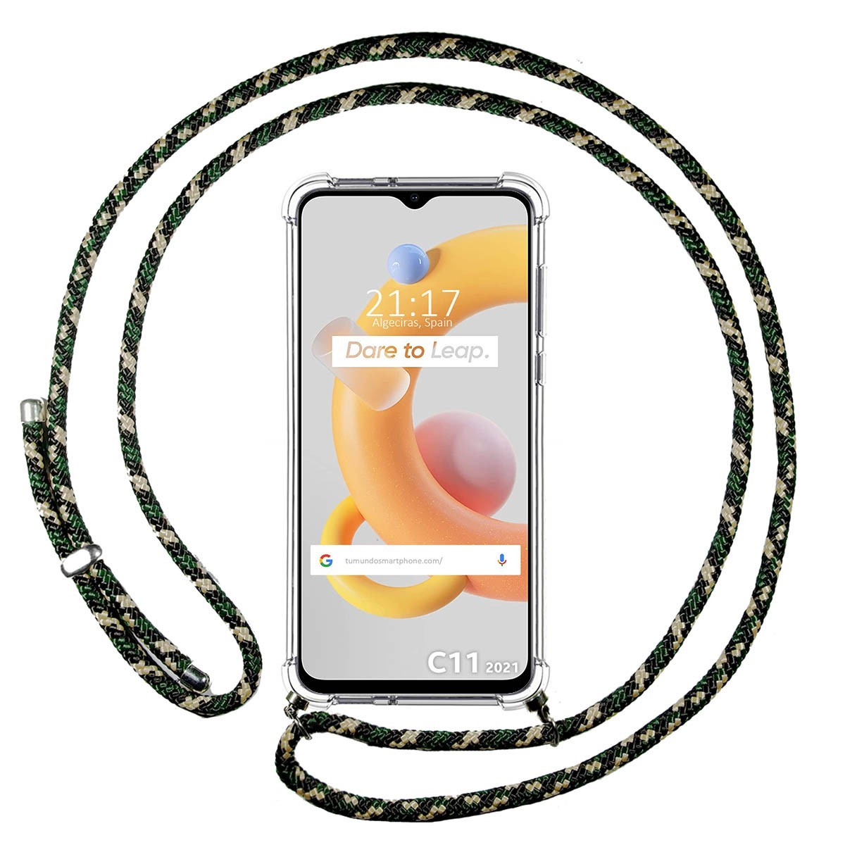 Funda Colgante Transparente para Realme C11 2021 con Cordon Verde / Dorado