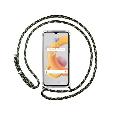 Funda Colgante Transparente para Realme C11 2021 con Cordon Verde / Dorado