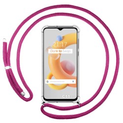 Funda Colgante Transparente para Realme C11 2021 con Cordon Rosa Fucsia