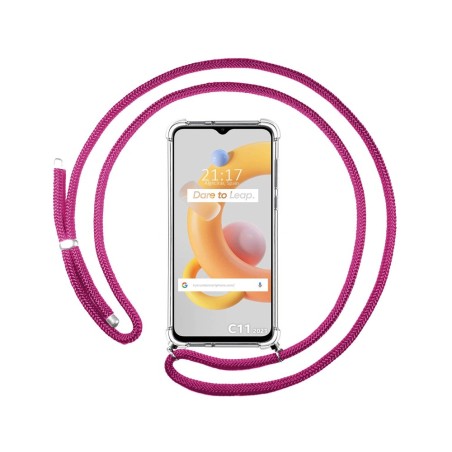Funda Colgante Transparente para Realme C11 2021 con Cordon Rosa Fucsia