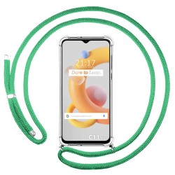 Funda Colgante Transparente para Realme C11 2021 con Cordon Verde Agua