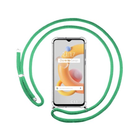 Funda Colgante Transparente para Realme C11 2021 con Cordon Verde Agua