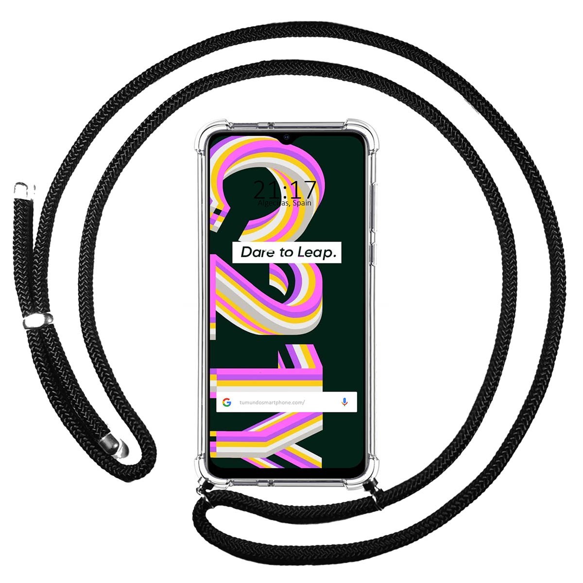 Funda Colgante Transparente para Realme C21Y / C25Y con Cordon Negro