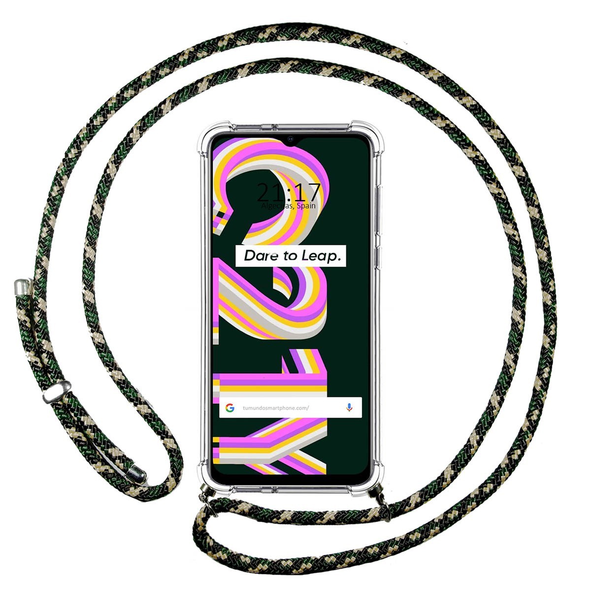 Funda Colgante Transparente para Realme C21Y / C25Y con Cordon Verde / Dorado