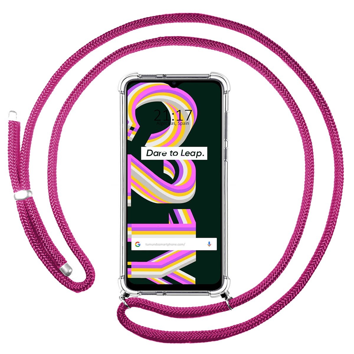 Funda Colgante Transparente para Realme C21Y / C25Y con Cordon Rosa Fucsia