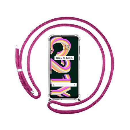 Funda Colgante Transparente para Realme C21Y / C25Y con Cordon Rosa Fucsia