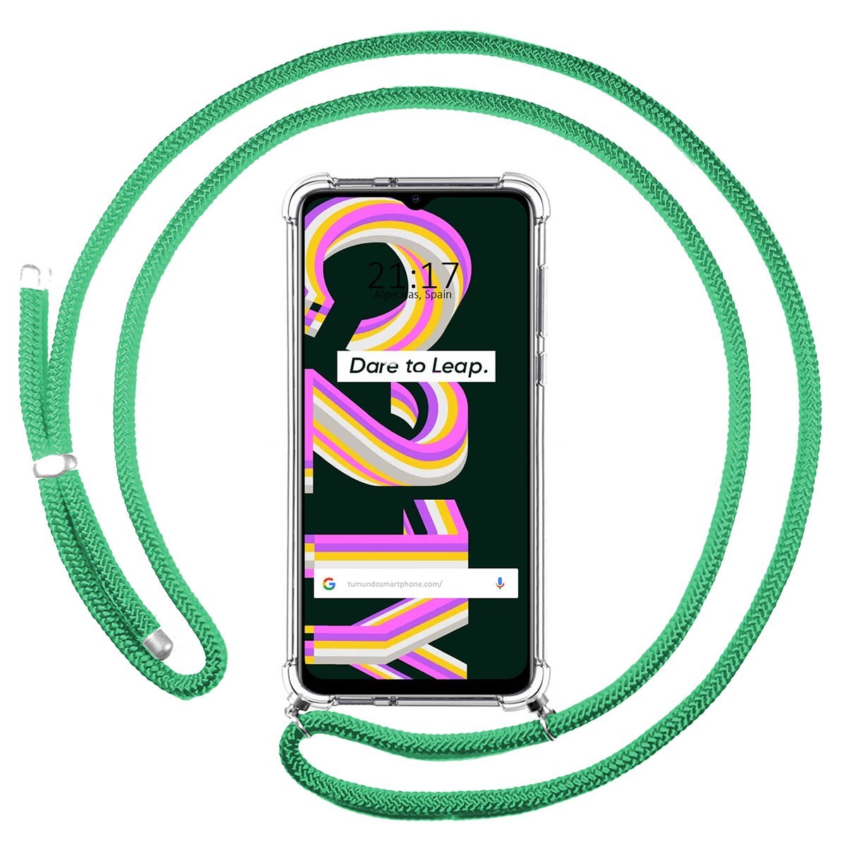 Funda Colgante Transparente para Realme C21Y / C25Y con Cordon Verde Agua