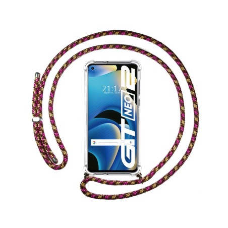 Funda Colgante Transparente para Realme GT NEO 2 5G con Cordon Rosa / Dorado