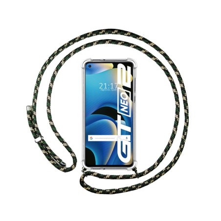 Funda Colgante Transparente para Realme GT NEO 2 5G con Cordon Verde / Dorado