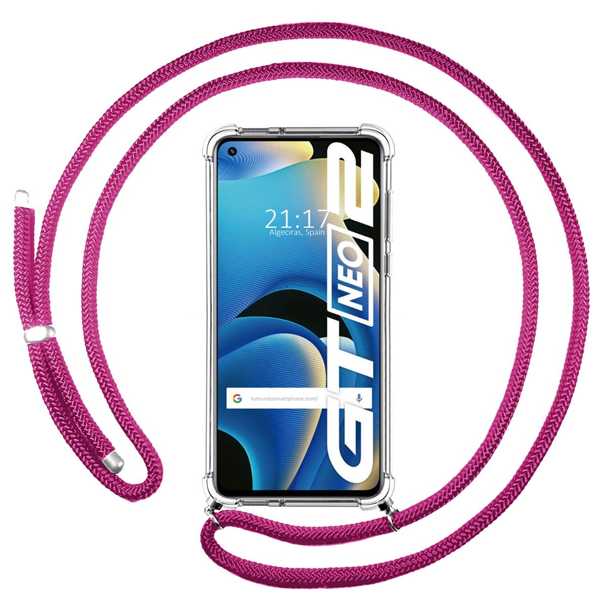 Funda Colgante Transparente para Realme GT NEO 2 5G con Cordon Rosa Fucsia