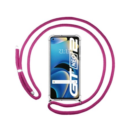Funda Colgante Transparente para Realme GT NEO 2 5G con Cordon Rosa Fucsia