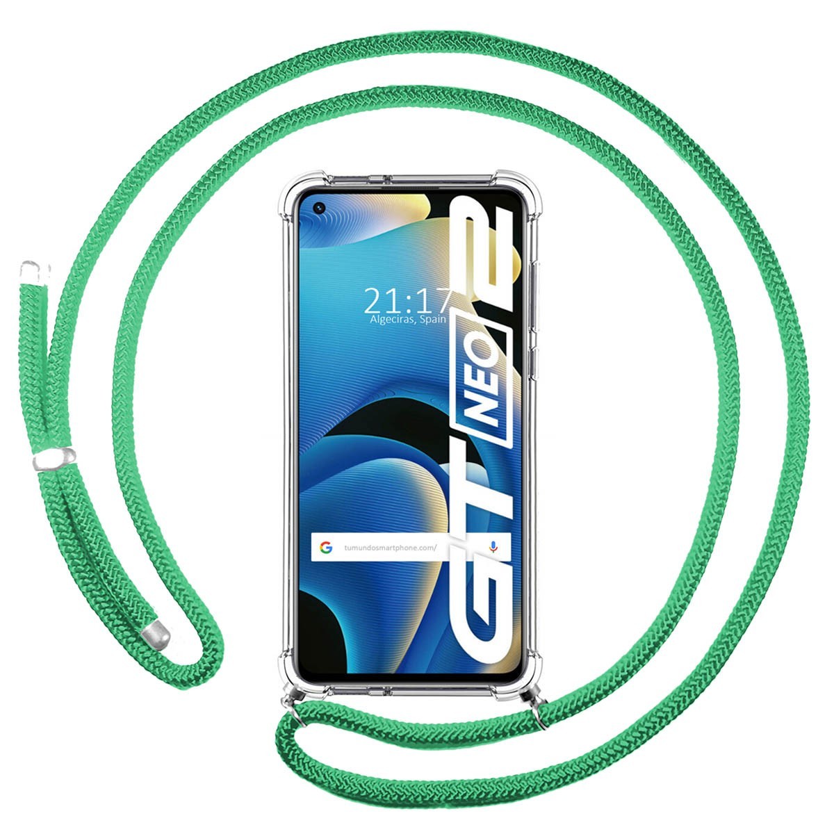 Funda Colgante Transparente para Realme GT NEO 2 5G con Cordon Verde Agua