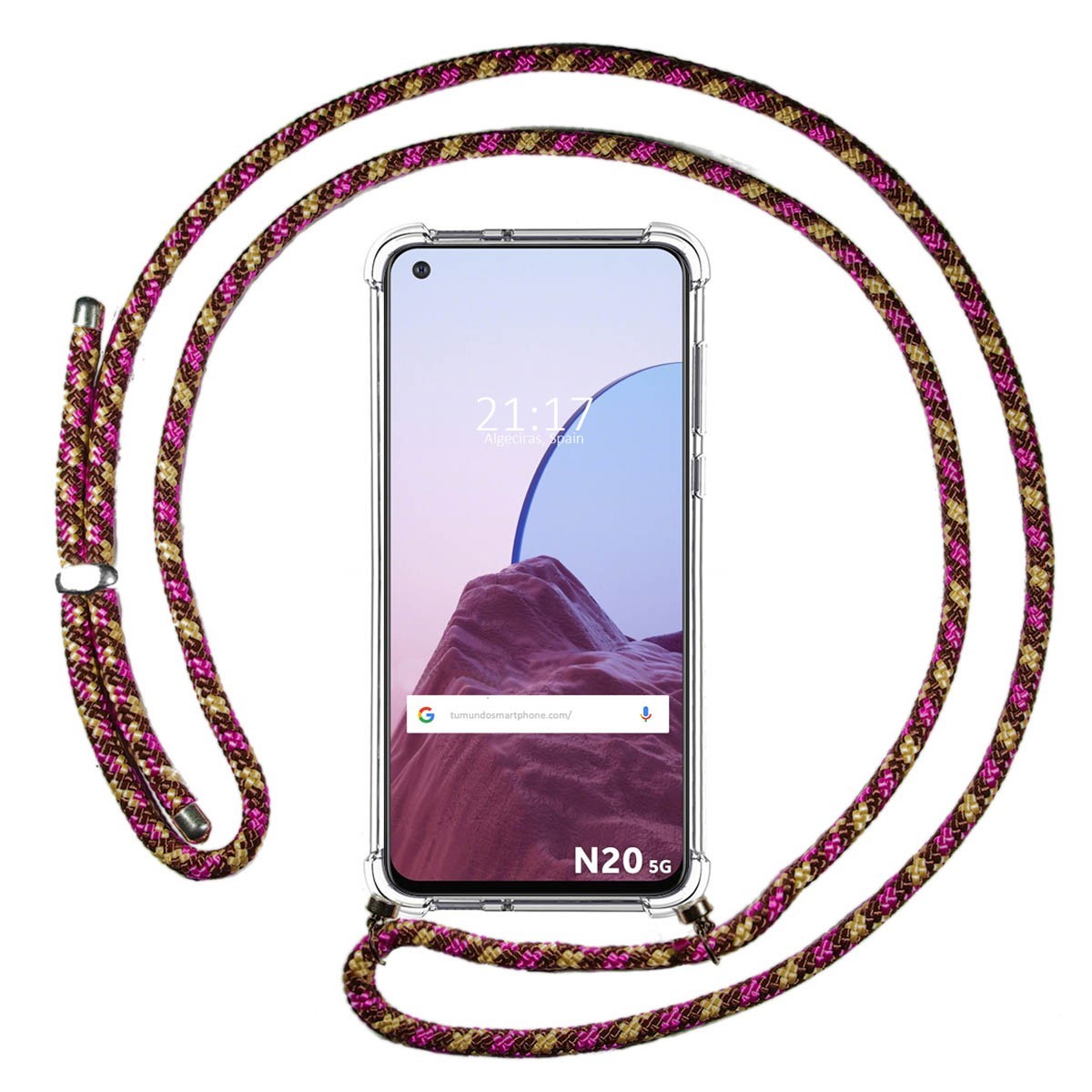 Funda Colgante Transparente para OnePlus Nord N20 5G con Cordon Rosa / Dorado