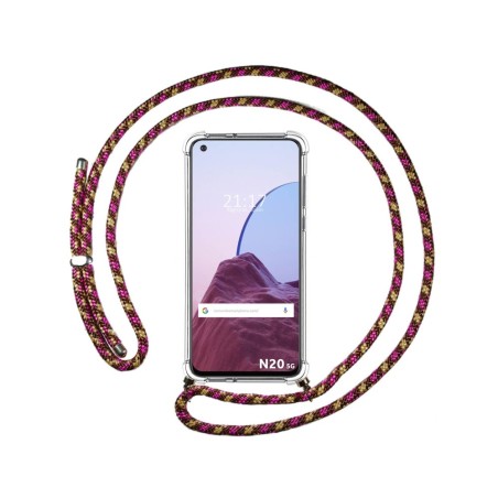 Funda Colgante Transparente para OnePlus Nord N20 5G con Cordon Rosa / Dorado