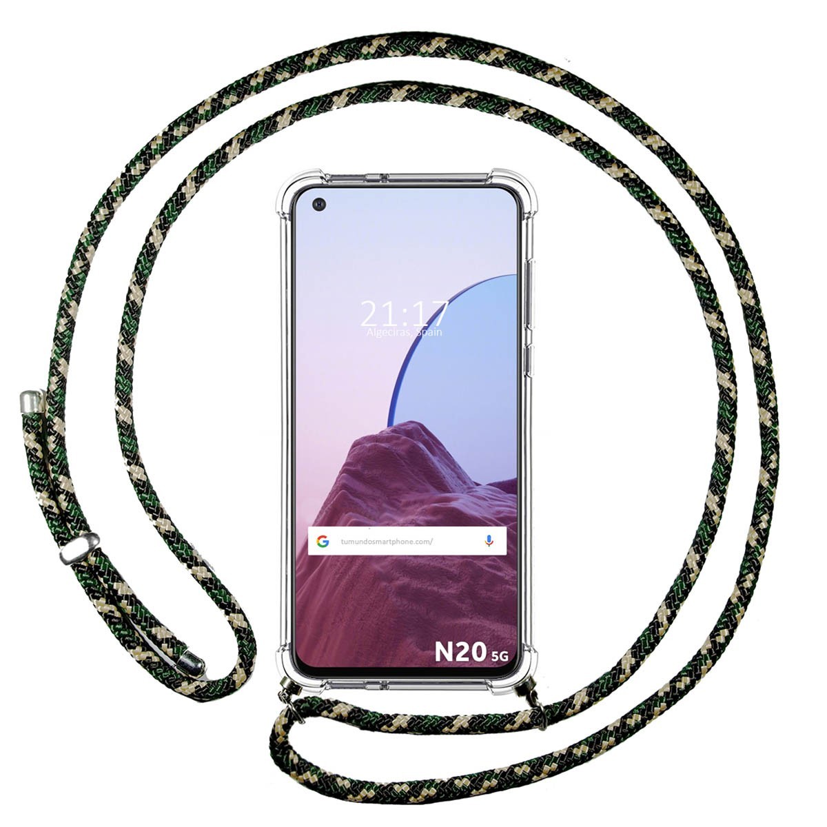 Funda Colgante Transparente para OnePlus Nord N20 5G con Cordon Verde / Dorado