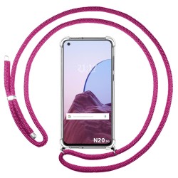 Funda Colgante Transparente para OnePlus Nord N20 5G con Cordon Rosa Fucsia