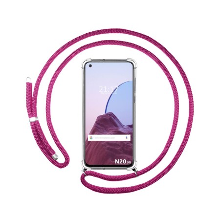 Funda Colgante Transparente para OnePlus Nord N20 5G con Cordon Rosa Fucsia