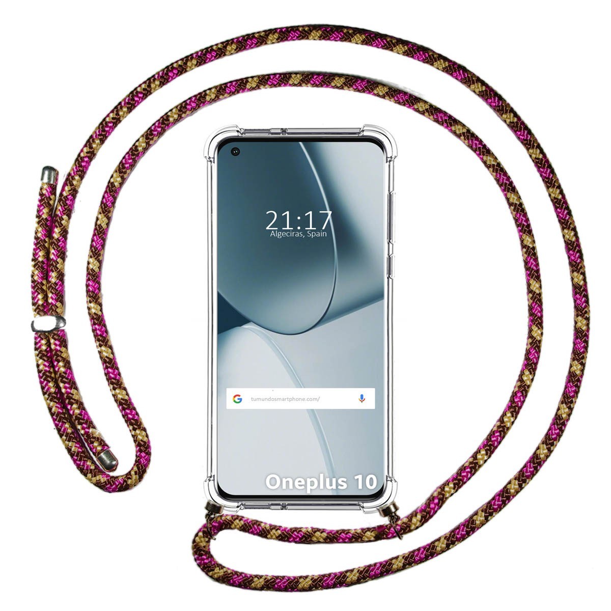 Funda Colgante Transparente para OnePlus 10 Pro 5G con Cordon Rosa / Dorado
