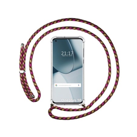 Funda Colgante Transparente para OnePlus 10 Pro 5G con Cordon Rosa / Dorado