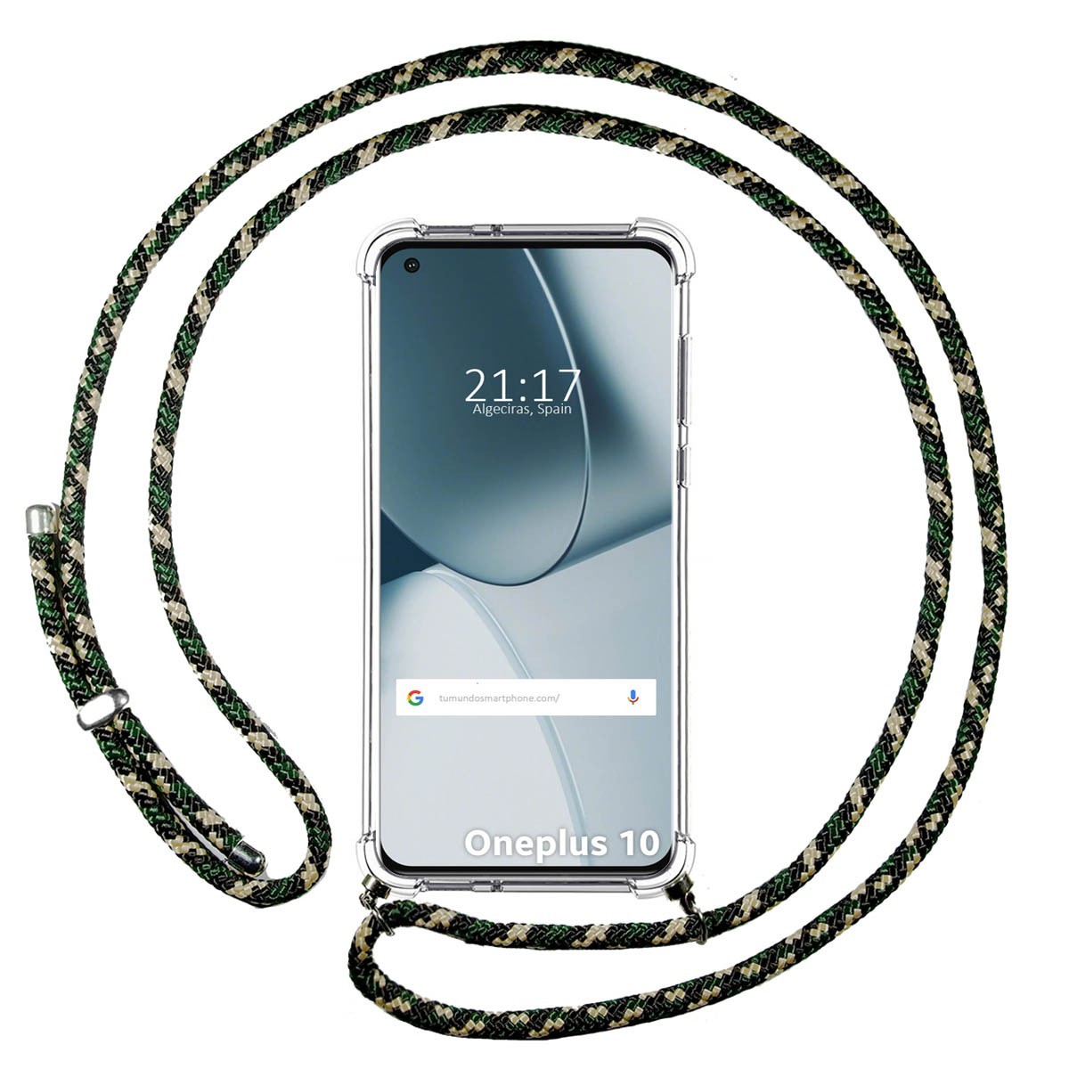 Funda Colgante Transparente para OnePlus 10 Pro 5G con Cordon Verde / Dorado