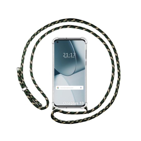 Funda Colgante Transparente para OnePlus 10 Pro 5G con Cordon Verde / Dorado