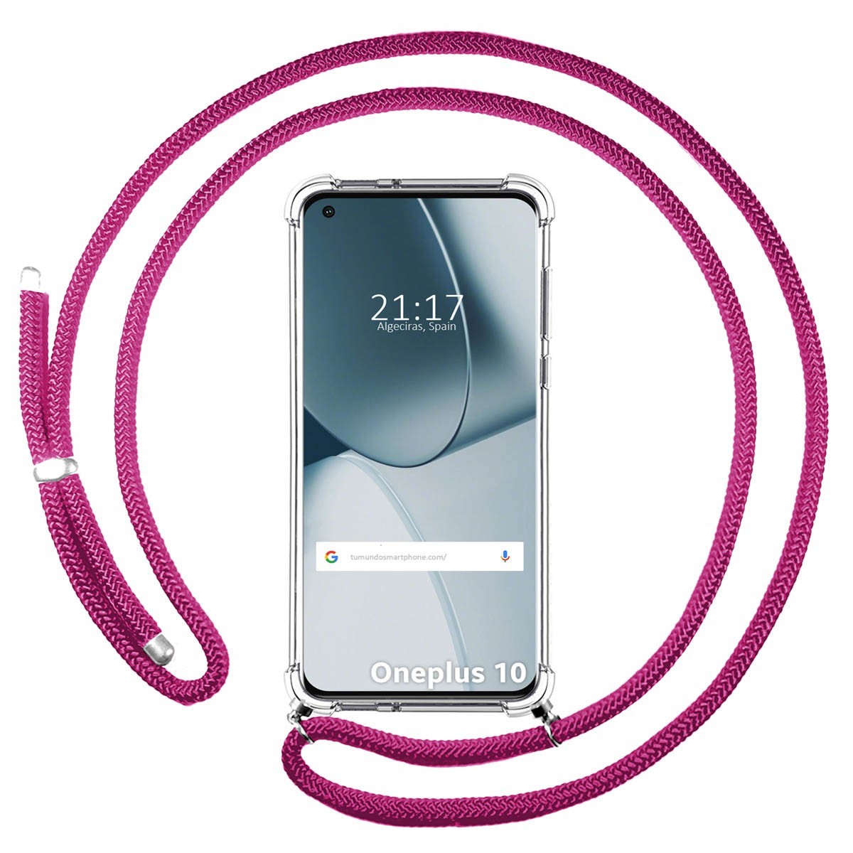 Funda Colgante Transparente para OnePlus 10 Pro 5G con Cordon Rosa Fucsia