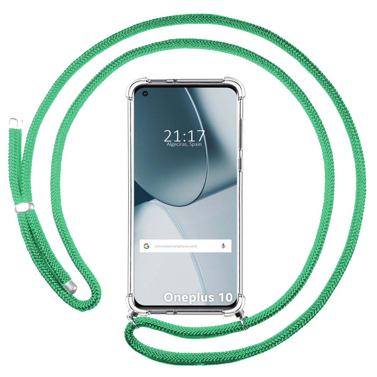 Funda Colgante Transparente para OnePlus 10 Pro 5G con Cordon Verde Agua