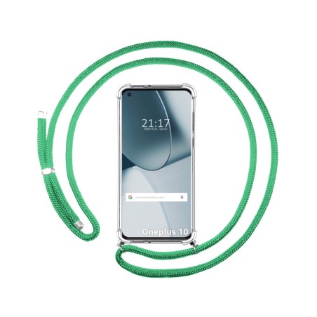 Funda Colgante Transparente para OnePlus 10 Pro 5G con Cordon Verde Agua