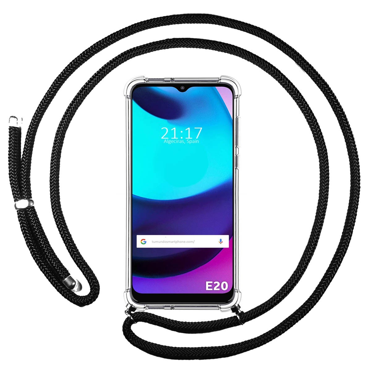 Funda Colgante Transparente para Motorola Moto E20 con Cordon Negro