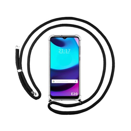 Funda Colgante Transparente para Motorola Moto E20 con Cordon Negro