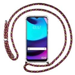 Funda Colgante Transparente para Motorola Moto E20 con Cordon Rosa / Dorado