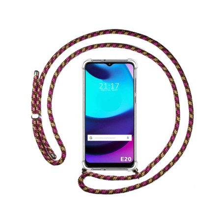 Funda Colgante Transparente para Motorola Moto E20 con Cordon Rosa / Dorado