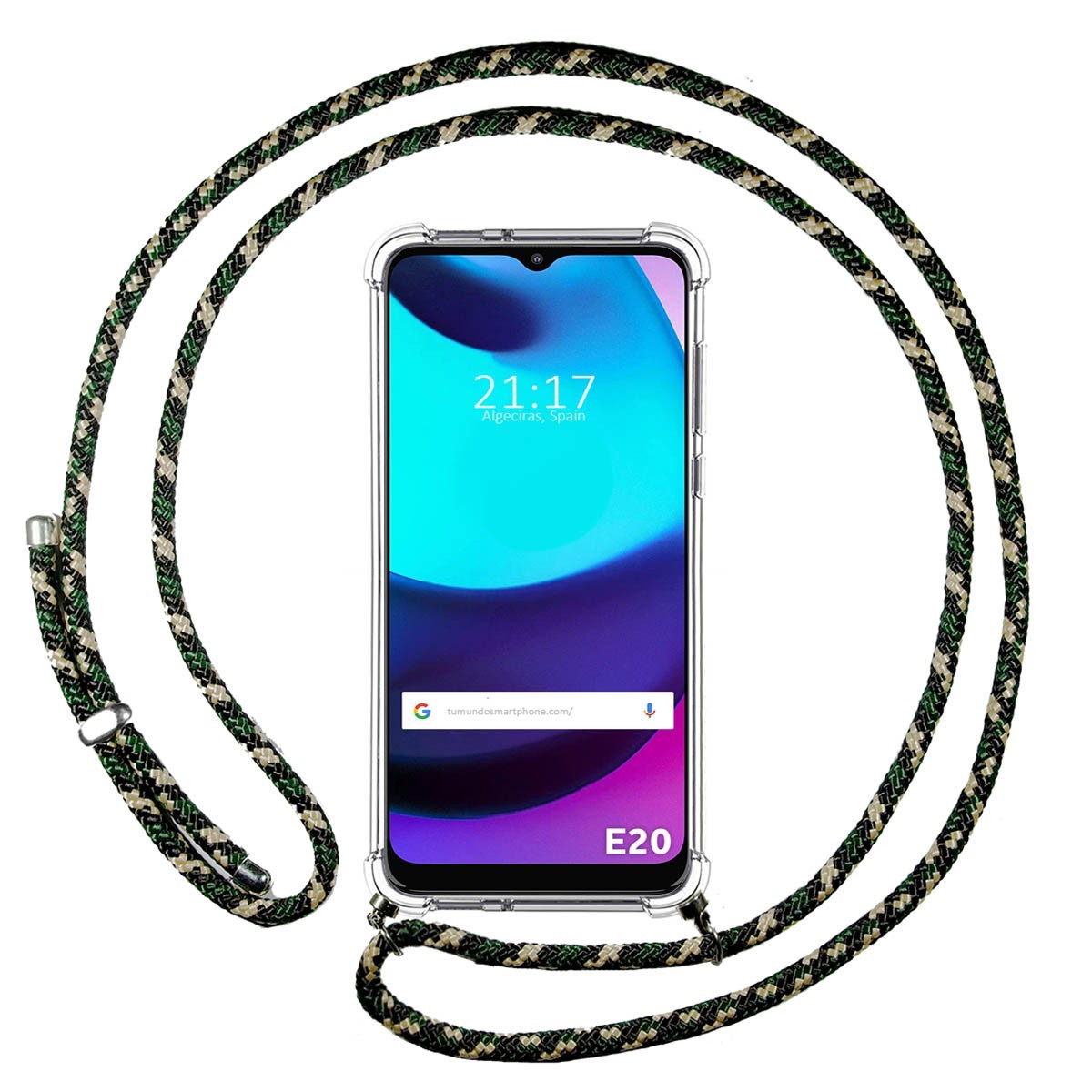 Funda Colgante Transparente para Motorola Moto E20 con Cordon Verde / Dorado