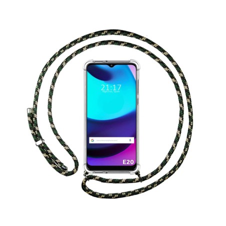 Funda Colgante Transparente para Motorola Moto E20 con Cordon Verde / Dorado