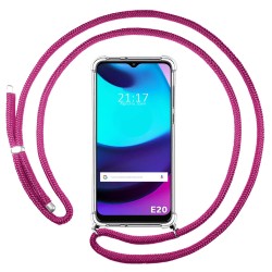 Funda Colgante Transparente para Motorola Moto E20 con Cordon Rosa Fucsia