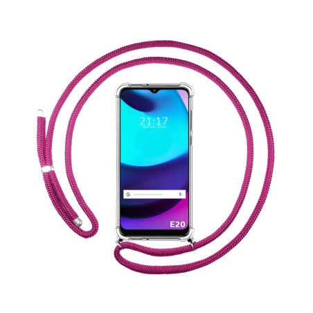Funda Colgante Transparente para Motorola Moto E20 con Cordon Rosa Fucsia