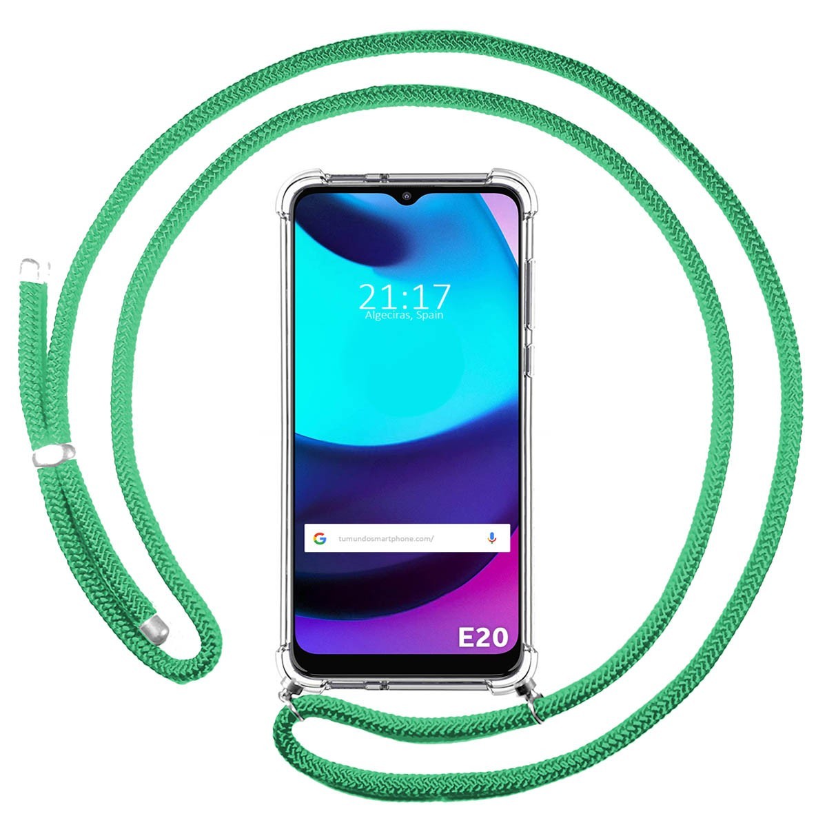 Funda Colgante Transparente para Motorola Moto E20 con Cordon Verde Agua