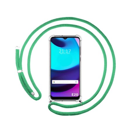 Funda Colgante Transparente para Motorola Moto E20 con Cordon Verde Agua