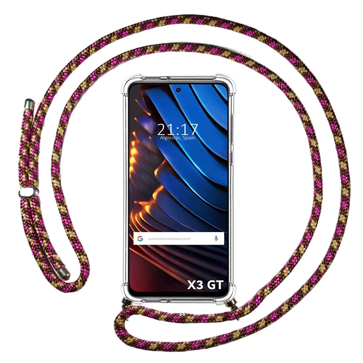 Funda Colgante Transparente para Xiaomi POCO X3 GT 5G con Cordon Rosa / Dorado