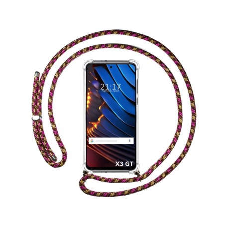 Funda Colgante Transparente para Xiaomi POCO X3 GT 5G con Cordon Rosa / Dorado
