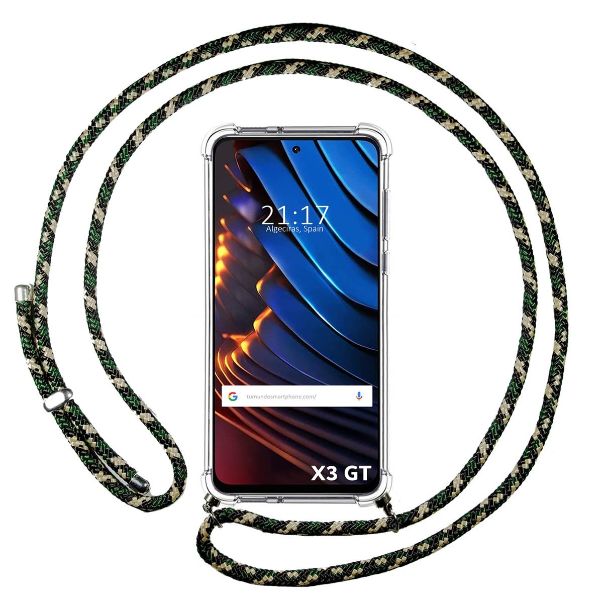 Funda Colgante Transparente para Xiaomi POCO X3 GT 5G con Cordon Verde / Dorado