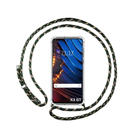 Funda Colgante Transparente para Xiaomi POCO X3 GT 5G con Cordon Verde / Dorado